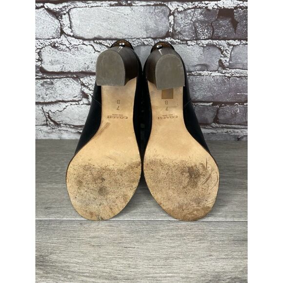 Coach Labelle Black Leather Open Toe Booties Heels Shoes Women’s Sz 7B US/37EU - Picture 14 of 16